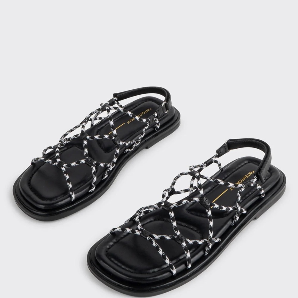 INTENTIONALLY BLANK | Lychee Sport Cord Flat Sandal | Black & White | size 8